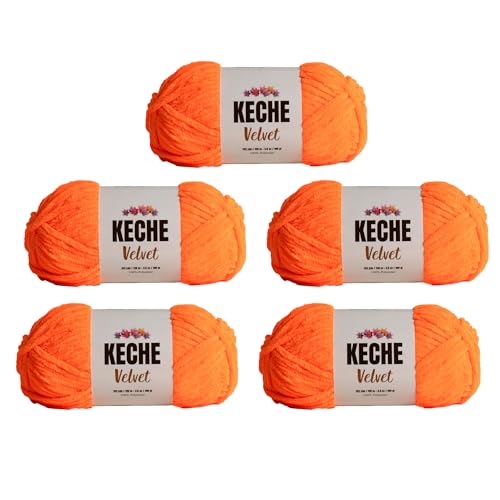 Keche Garn zum Häkeln, Samtgarn, weiche Chenille, sperrige Babydecke, Amigurumi-Garn, 100 g, 5 Knäuel, Neonorange von KECHE