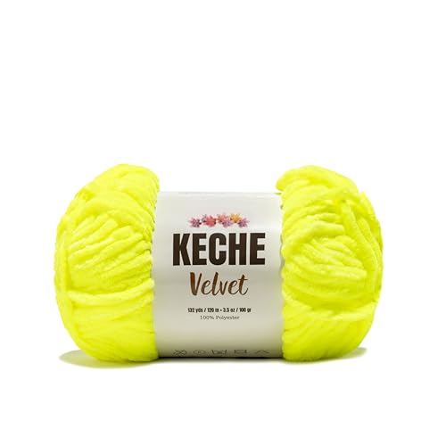 Keche Garn zum Häkeln, Samtgarn, weiche Chenille, sperrige Babydecke, Amigurumi-Garn, 100 g, Neongelb von KECHE