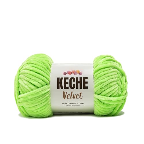 Keche Garn zum Häkeln, Samtgarn, weiche Chenille, sperrige Babydecke, Amigurumi-Garn, 100 g, Neongrün von KECHE