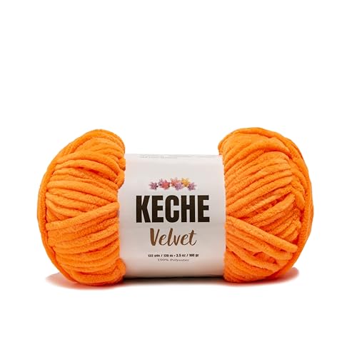 Keche Garn zum Häkeln, Samtgarn, weiche Chenille, sperrige Babydecke, Amigurumi-Garn, 100 g, Neonorange von KECHE