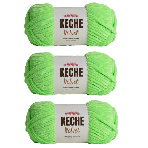 Keche Garn zum Häkeln, Samtgarn, weiche Chenille, sperrige Babydecke, Amigurumi-Garn, 3 x 100 g, 3 Knäuel, Neongrün von KECHE