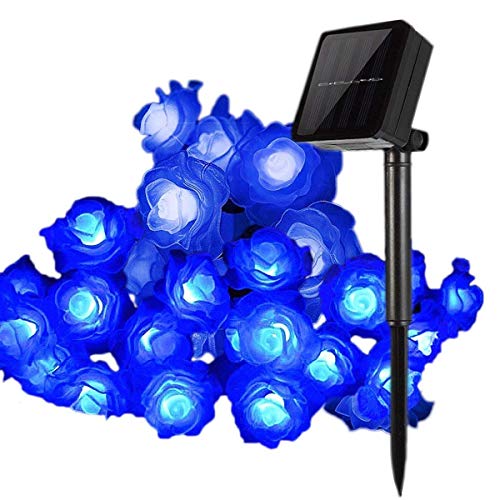 Solar Lichterketten, KEEDA 50 LED Rose Blume Lichterkette Wasserdichte dekorative Beleuchtung für Außen Patio Garten Hochzeit Weihnachten Party (Blau) von KEEDA