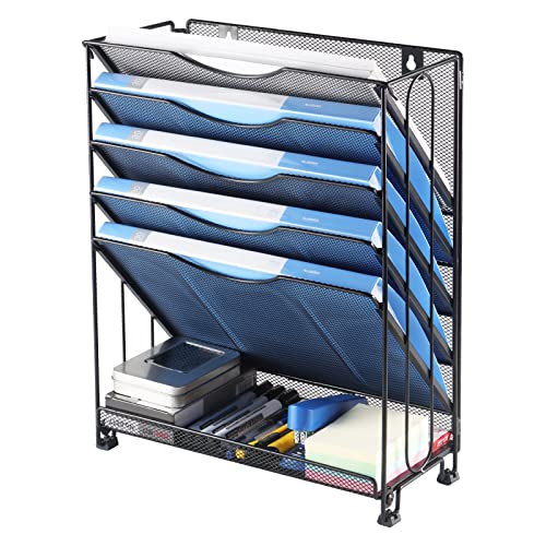 KEEGH Wand-Organizer, Schreibtisch-Organizer, 6 Ebenen, Wandhalterung, Papier-Briefablage, Organizer mit flacher Unterseite, Schreibtisch, Büro-Organisation, für Büro und Zuhause, Schwarz von KEEGH