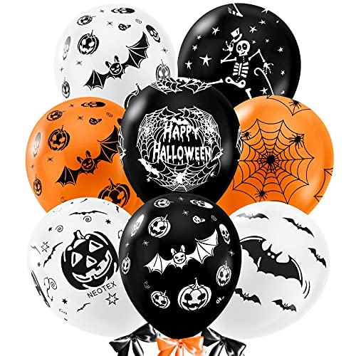 Halloween Luftballons, KEELYY 50 PCS Latex Luftballons Halloween Skelett Spinnennetz Geist Totenkopf Kürbis Party Dekoration Horror Deko für Halloween von KEELYY