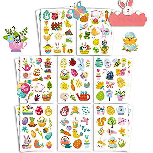 KEELYY 16 Stück Aufkleber Ostern, Ostersticker Kinder Aufkleber Osterdeko, Sticker Hasen Eier Küken Blumen Frosch Biene zum Ostern und Frühling von KEELYY