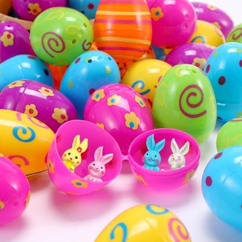 KEELYY 24x Ostereier Gefüllt mit 24 Mini Hase Figuren, Ostergeschenke Kinder, Ostereier gefüllt mit Spielzeug, Baster Stuffer für Kinder Osterei Jagd Filler Stuffer Party Geschenk von KEELYY