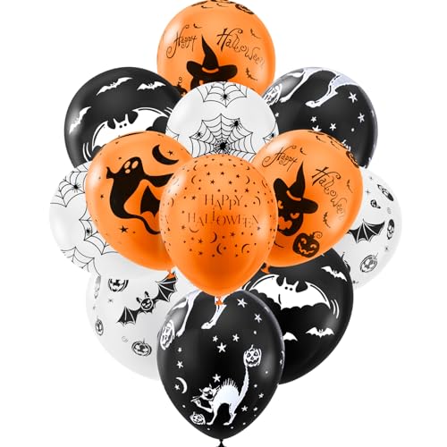 KEELYY 50 Stück Halloween Luftballons, 12 Zoll Latex Luftballons Halloween Deko Horror Ballons Skelett Kürbis Geist Spinnen für Halloween Party von KEELYY
