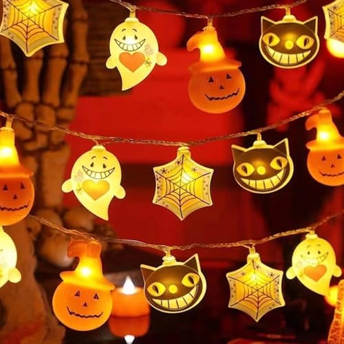 KEELYY Halloween Deko Lichterkette, 1.5m 10 LED Halloween Lichterkette, Kürbis Spinnennetz Geist Deko Licht Batteriebetriebene Beleuchtung für Halloween Party Innen Außen Garten von KEELYY