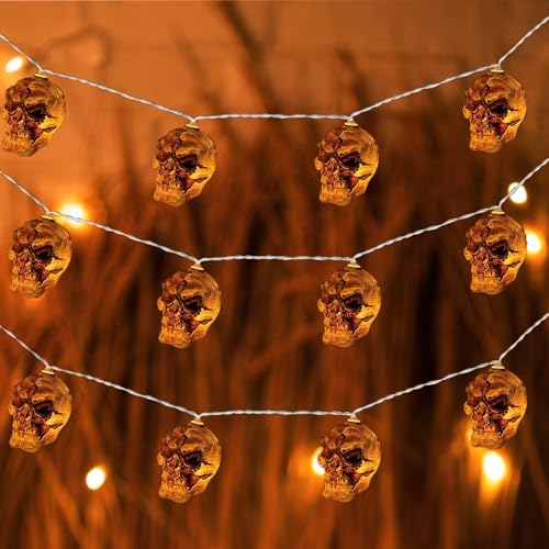 KEELYY Halloween Deko Lichterkette, 1.5m 10 LED Schädel Licht, Halloween Lichterkette Batteriebetriebene, Halloween Dekoration Beleuchtung für Halloween Party Innen Außen Garten von KEELYY