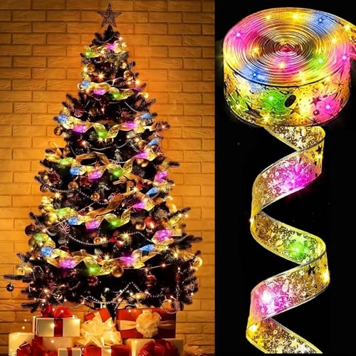 KEELYY Weihnachtsband Lichter, 5M Glänzende Band mit 50 LED als Weihnachtsdeko, Weihnachten Bänder Lichterketten für Weihnachtsbaum Zimmer Party Garten DIY Deko - Bunts von KEELYY