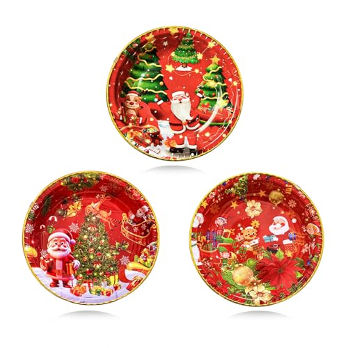 KEELYY Weihnachtsteller 3er-Set, 22cm Ø Teller für Weihnachten, Nikolaus, Advent, Wiederverwendbare Snackteller Dekoteller mit weihnachtlichen Motiven, Tischdekoration für Weihnachten von KEELYY