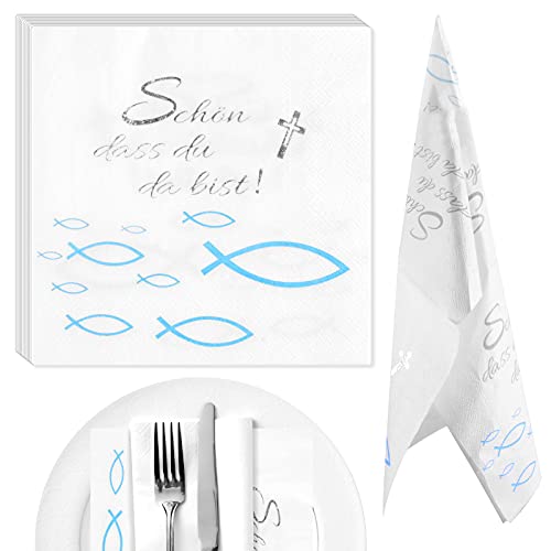 KEELYY Servietten für Taufe, Kommunion, Konfirmation, 20 Stück Servietten 'Schön, DASS du da bist!' 33x33 cm Napkins Tauf deko Tisch Deko von KEELYY