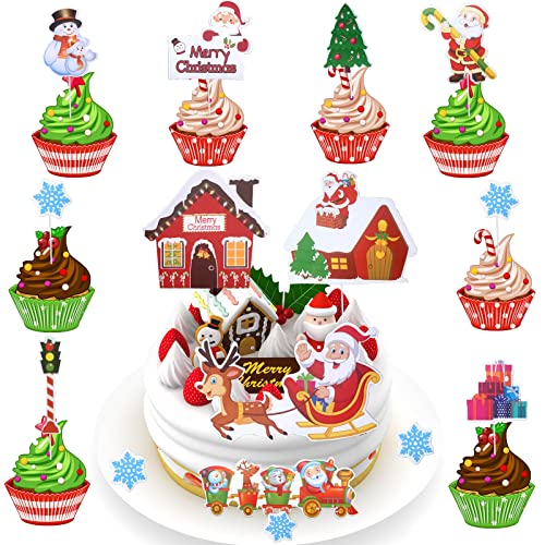 Weihnachten Cupcake Toppers, KEELYY 52 Stück Weihnachten Picks Kuchenaufsätze Schneeflocken Frohe Weihnachten Zahnstocher Fahnen für Weihnachtsfeier Kuchen Muffin Käseplatte Vorspeisen Dekor von KEELYY