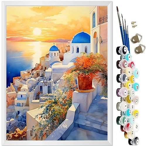 KEEMOSO Malen Nach Zahlen Erwachsene DIY Ölgemälde Leinwand Set mit 3 Pinsel und Acrylpigment für Frauen Home Deko- Ägäisches Meer Ohne Rahmen 40 x 50 cm von KEEMOSO