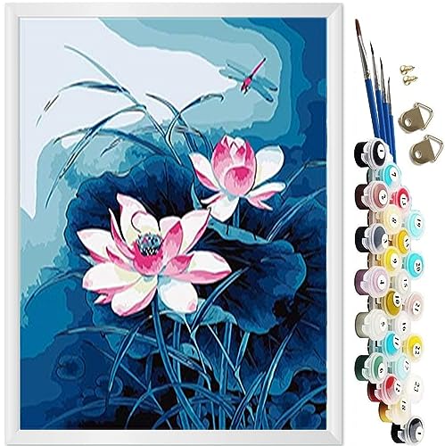 KEEMOSO Malen Nach Zahlen Erwachsene DIY Ölgemälde Leinwand Set mit 3 Pinsel und Acrylpigment für Frauen Home Deko- Eleganter Lotus Ohne Rahmen 40 x 50 cm von KEEMOSO