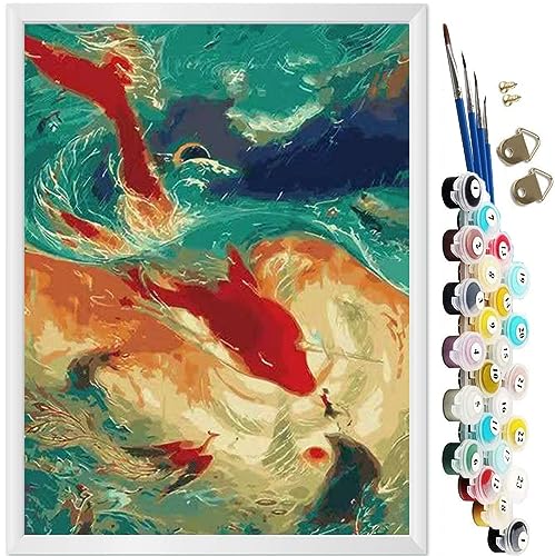 KEEMOSO Malen Nach Zahlen Erwachsene DIY Ölgemälde Leinwand Set mit 3 Pinsel und Acrylpigment für Frauen Home Deko- Freier Fisch Ohne Rahmen 40 x 50 cm von KEEMOSO