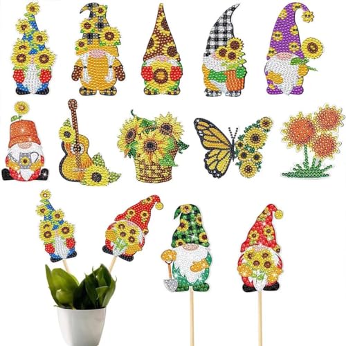 10 Stück Gnom Diamond Painting Kits,Diamond Painting Art für Garten Dekor,Schmetterling DIY Diamond Painting Art für Garten Dekor Zubehör.Tolle Gartendekoration für Kinder und Erwachsene (Gnom) von KEENSUNI