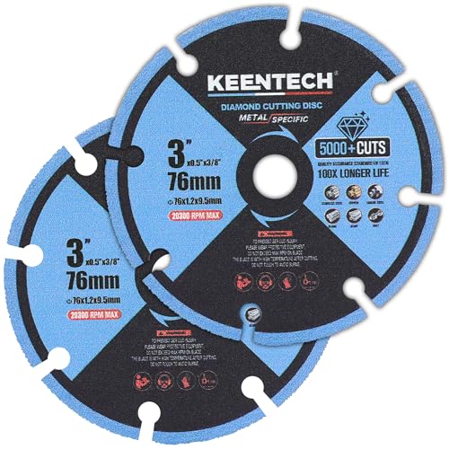 KEENTECH 7,6 cm Diamant-Trennscheibe für Metall, 3 x 3/8 Zoll, Trennscheiben mit mehr als 5000 Schnitten auf Bewehrung, Stahl, Eisen und Inox (2er-Pack) von KEENTECH