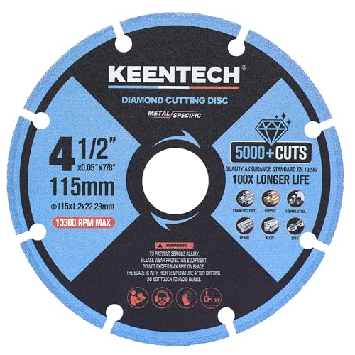 KEENTECH Diamant-Trennscheibe für Metall, 11,4 x 2,2 cm, Trennscheibe mit mehr als 5000 Schnitten auf Bewehrung, Stahl, Eisen und Inox, 1 Stück von KEENTECH