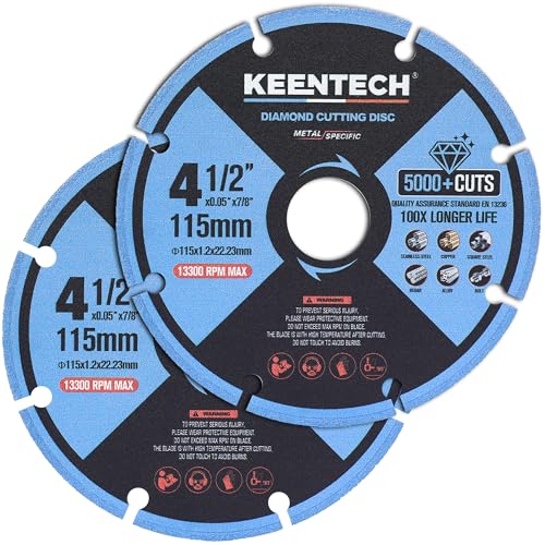 KEENTECH Diamant-Trennscheibe für Metall, 11,4 x 2,2 cm, Trennscheiben mit mehr als 5000 Schnitten auf Bewehrung, Stahl, Eisen und Inox, 2 Stück von KEENTECH