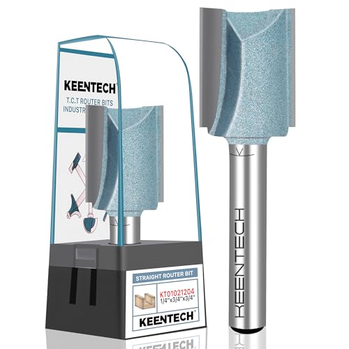 KEENTECH Hartmetallbestückter Doppelrillen-Oberfräsen-Bit, gerader Fräser mit 1/4-Zoll-Schaft, hitzebeständige Beschichtung, 1,9 cm Durchmesser, Schnitttiefe 1,9 cm für Holzbearbeitung, Nuten, von KEENTECH