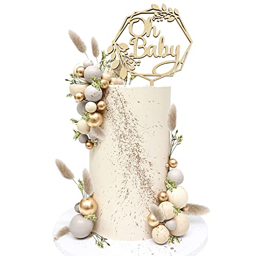 47 Stück Holz Oh Baby Kuchendekoration Boho Kuchen Topper Kugeln Kuchen Topper Dekorationen Babyparty Dekorationen für Boho Babyparty Geburtstag Hochzeit Geschlecht Enthüllung Kuchendekorationen von KEEPARTY