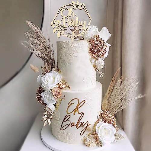 Boho Holz Oh Baby Kuchen Topper Künstliche Rosen Blumen Kuchen Topper Dekorationen Babyparty Party Supplies für Babyparty Hochzeit Geburtstag Neugeborene Geschlecht Enthüllung Kuchen Dekorationen von KEEPARTY