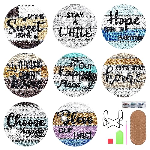 KEESIN Diamond Painting Untersetzer,8 Stück Diamond Art Untersetzer mit Halter klebendem Korkboden DIY Diamond Painting Coaster für Erwachsene Kinder Anfänger(Buchstabe) von KEESIN