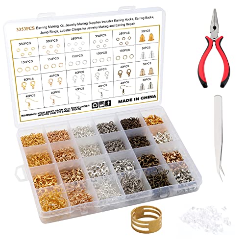 KEESIN Ohrring Machen Kit,3353 Stück Schmuck Basteln Set Kettenverschluss Set Ohrringherstellungsset Jewelry Making Kit die Reparatur von Ohrringen, Armband Halskette DIY Anfänger und Erwachsene von KEESIN