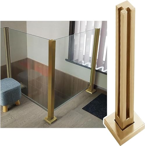 Glasgeländerpfosten, Balustradenpfosten, Glasgeländerpfosten, Balkontreppendeck, quadratische Klemme aus Edelstahl für Glasplatten (Farbe: Gold-Eckpfosten, Größe: 105 cm) von KEHSF