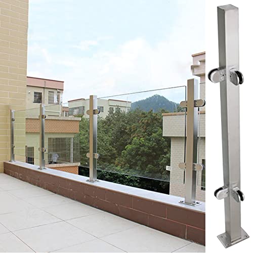 KEHSF Klemmstange für Glaszäune auf Verandas, Balkon-Glasgeländerpfosten aus Metall, Bodenglashalterungen, Klemmen mit Schrauben, quadratische Silberne Zaunpaneelsäule von KEHSF