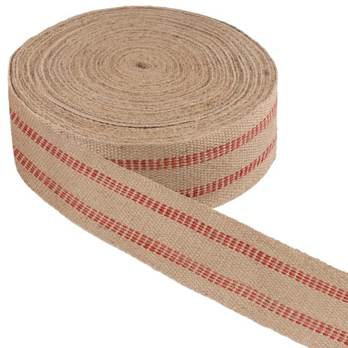 KEILEOHO 9cm x 30m Jute Gurtband, Jute Gurt mit Roten Streifen zum Basteln für Handwerk von KEILEOHO