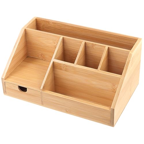 KEILEOHO Holz Schreibtisch Organizer, Büro Organizer Holz mit Stiftehalter und Schublade, Bambus Schreibtischorganizer Stifteköcher Schreibtischablage aus Holz für Büro, Zuhause, 24,5 x 15 x 11 cm von KEILEOHO