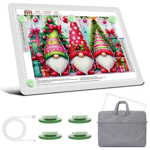 Leuchttisch A3 mit Tasche, 5600 Lux Sehr Hell LED Lightpad mit Seitliche Tasten, Magnetischer Clip, 6 Stufige Dimmung 3 Farbtemperatur Light Pad Lichtpad für Diamond Painting, Zeichnen Skizzieren von KEIWRLIGHT