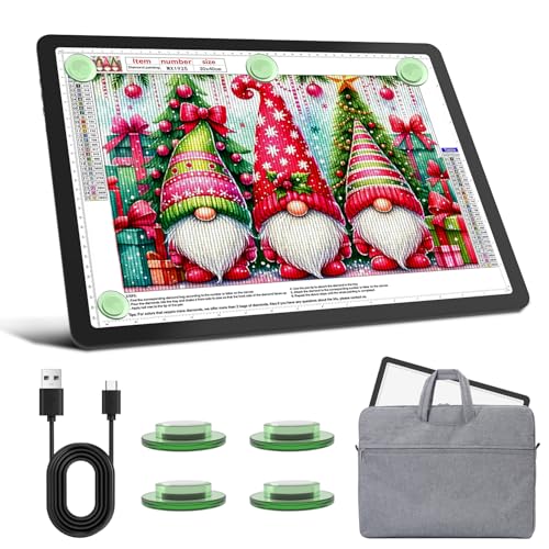 Leuchttisch A3 mit Tasche, 5600 Lux Sehr Hell LED Lightpad mit Seitliche Tasten, Magnetischer Clip, 6 Stufige Dimmung 3 Farbtemperatur Light Pad Lichtpad für Diamond Painting, Zeichnen Skizzieren von KEIWRLIGHT