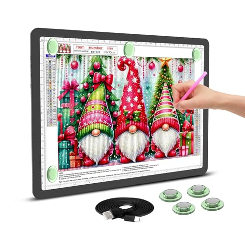 Leuchttisch A4, 9000 Lux Sehr Hell LED Lightpad mit Seitliche Tasten, Magnetischer Clip, 6 Stufige Dimmung 3 Farbtemperatur Light Pad Lichtpad für Diamond Painting, Designen, Zeichnen Skizzieren von KEIWRLIGHT