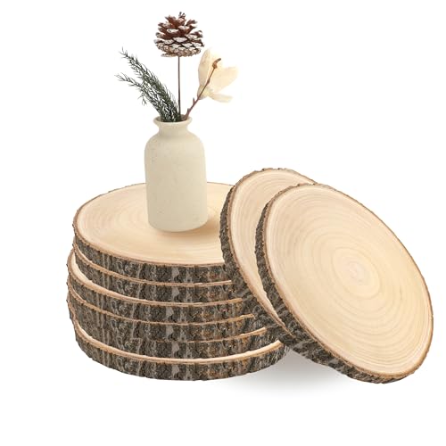 KEJJNYER Holzscheiben für Tafelaufsätze, unlackierte Holzscheiben mit Baumrinde, Holzscheiben für Handwerk, Kunst, DIY-Projekte, 8 Stück von KEJJNYER