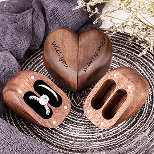 KEMEILA Ringbox aus Holz, herzförmig, personalisiert, Magnetverschluss, Ringhalter für Frauen, gravierte Doppelringbox, Antragsringbox, Schmuckschatulle, Geschenk von KEMEILA