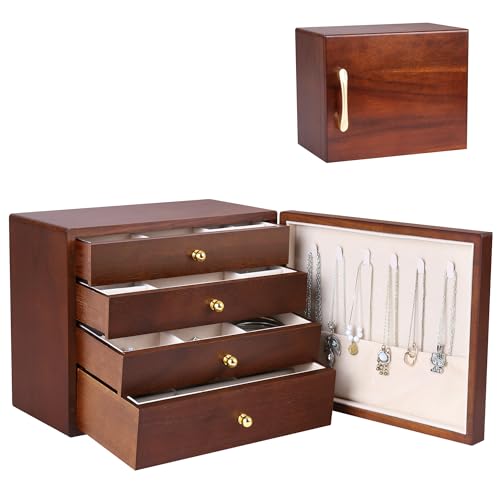 Kendal Schmuckschatulle aus Holz für Damen, Schmuck-Organizer aus Holz, 4-lagiger Schmuck-Organizer mit Seitentür, Einzeltür-Schmuckhalter für Ohrringe, Halsketten, Ringe von KENDAL