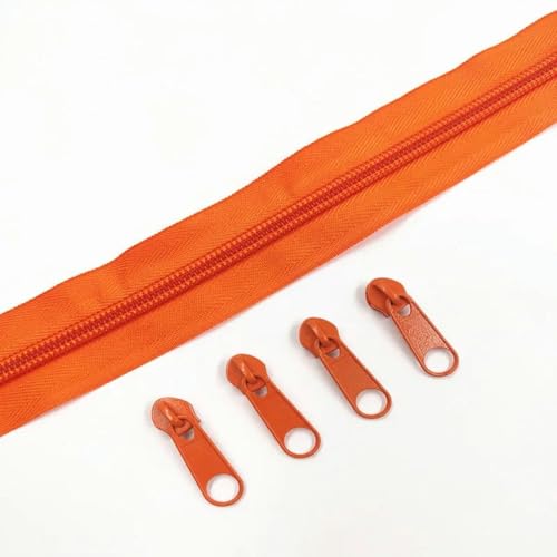 1/2/3/5/8/10 Meter 5# lange Nylon-Reißverschlussrollen mit 2/4/6/10/16/20 Stück Reißverschlussschieber für schneiderisches Nähzubehör, Orange 157 5# 1 Meter 2 Schieber von KENFHH