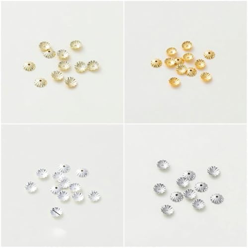 10–100 Stück 14 K/18 K vergoldetes Messing, Blumenbaumblatt, runde Perlenkappen, Schmuckperlen, Zubehör zum Herstellen von DIY-Zubehör, S1, 5 mm, 100 Stück, Silber von KENFHH