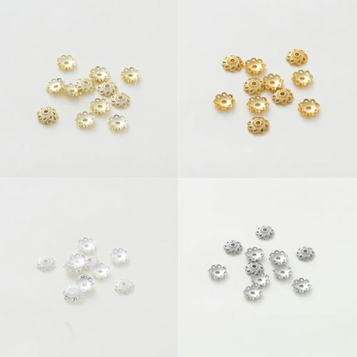 10–100 Stück 14 K/18 K vergoldetes Messing, Blumenbaumblatt, runde Perlenkappen, Schmuckperlenherstellung, Zubehör, DIY-Zubehör-S6, 8 mm, 20 Stück, 14 K Gold von KENFHH