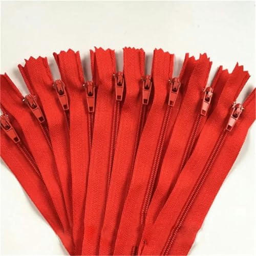 10 Stück 3 Zoll 24 Zoll (7,5 cm 60 cm) Nylon-Spiralreißverschlüsse für Schneider, Nähen, Basteln, Nylon-Reißverschlüsse in Großpackung, Rot, 10 Stück, 50 cm von KENFHH