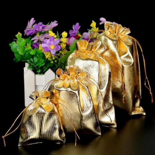 10 Stück Gold-Silber-Organza 7 x 9 9 x 12 10 x 15 13 x 18 cm Weihnachtssüßigkeiten-Partybeutel Schmuckbeutel-Gold-10 x 15 cm von KENFHH