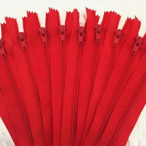 10-teiliger Nylon-Spiralreißverschluss 4"-24" (10 cm-60 cm) für Schneiderarbeiten, Nähen von Kleidung, Reißverschluss, Nähzubehör-Rot-19CM von KENFHH