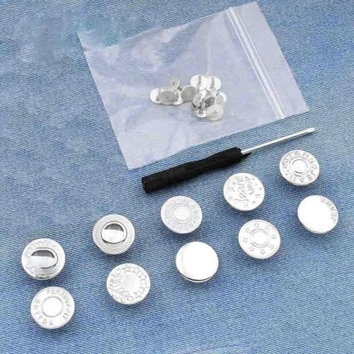 10-teiliges Ersatz-Jeansknöpfe, 17 mm, kein Nähen, Reparaturset für Metallknöpfe, abnehmbares Jeansknopf-Set ohne Nägel, Nähzubehör, Stil 1 von KENFHH