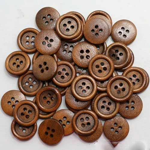 100 Stück 11,5/12,5/15/20 mm runde Holzknöpfe mit 4 Löchern für Heimkleidung, Nähset, Zubehör, DIY, Puppenkleidung, Handarbeiten, Basteln, Kaffeebraun, 11,5 mm von KENFHH