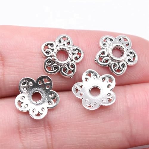 100 Stück Perlenkappen Charms Anhänger Silber Perlenkappen Charm Anhänger Schmuckzubehör DIY Behälter Charms-B15874-11x11x von KENFHH