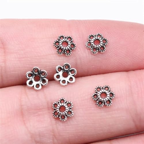 100 Stück Perlenkappen Charms Anhänger Silber Perlenkappen Charm Anhänger Schmuckzubehör DIY Behälter Charms-B15877-6x6x2mm von KENFHH