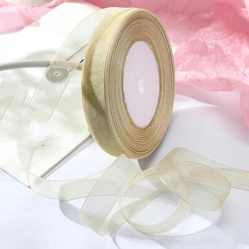 12–40 mm, 45,7 m, Organzaband zum Verpacken, für Weihnachtsfeiern, Zuhause, DIY-Verpackungen, Dekorationsbänder, handgefertigt, Aprikose, 15 mm Organza von KENFHH